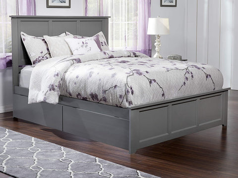 AFI Madison Platform Matching Footboard and Turbo Charger with Urban Bed Drawers, Queen, Grey