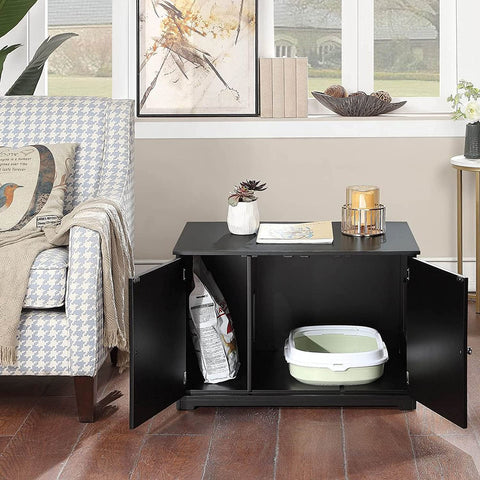 Oakestry MDF and Painted Finish Kitty Litter Loo Bench with Framed Panels and Arched Doorway - Black