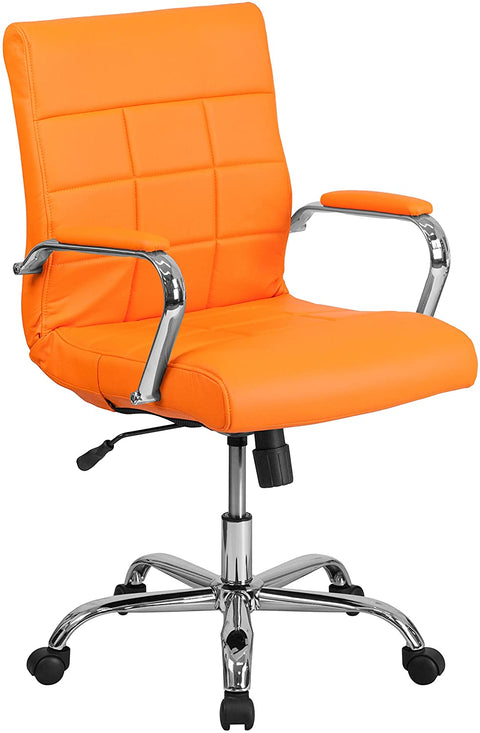 Oakestry Mid-Back Orange Vinyl Executive Swivel Office Chair with Chrome Base and Arms