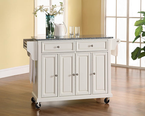 Oakestry Rolling Kitchen Island with Solid Grey Granite Top - White