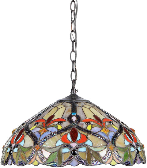 Oakestry CH33352VR18-DH2 Tiffany-Style Victorian 2 Light Ceiling Pendant Fixture 18-Inch Shade, Multi-Colored
