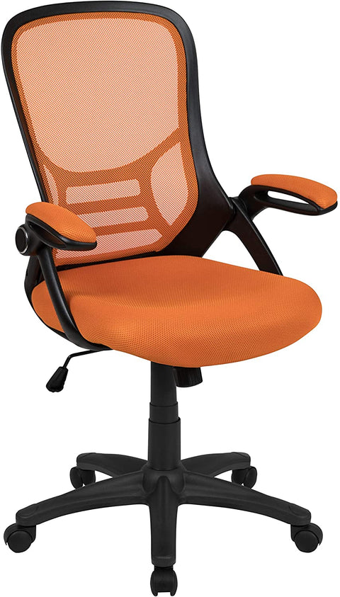 Oakestry High Back Orange Mesh Ergonomic Swivel Office Chair with Black Frame and Flip-up Arms