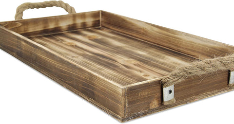 Oakestry FP-4023 Wooden Rectangular Tray with Rope Side Handles