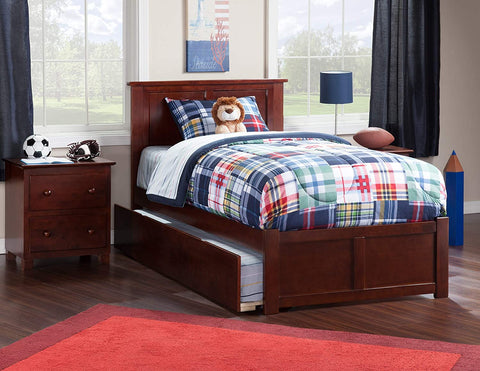 AFI Madison Platform Bed with Footboard and Turbo Charger with Twin Extra Long Trundle, Walnut
