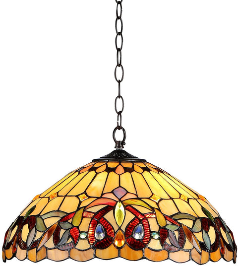 Oakestry CH33353VR18-DH2 Tiffany-Style Victorian 2 Light Ceiling Pendent Fixture 18-Inch Shade, Multi-Colored