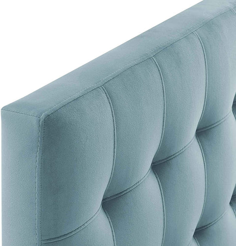 Oakestry Lily Biscuit Tufted Twin Performance Velvet Headboard, Light Blue