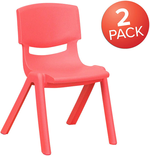 Oakestry 2 Pack Red Plastic Stackable School Chair with 12&#34; Seat Height