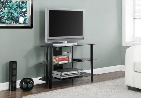 Oakestry Black Metal TV Stand with Tempered Black Glass, 36-Inch