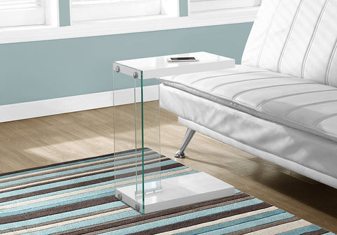 Oakestry , C Table - Tempered Glass Accent Table, Glossy White C-Table