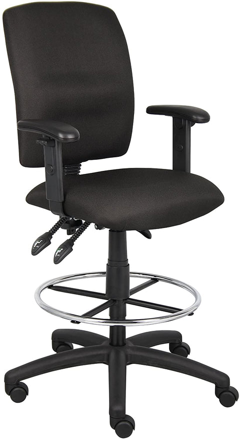Oakestry Multi-Function Fabric Drafting Stool with Adjustable Arms in Black