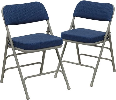 Oakestry 2 Pack HERCULES Series Premium Curved Triple Braced &amp; Double Hinged Navy Fabric Metal Folding Chair