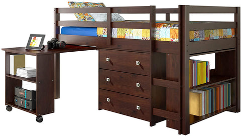 Oakestry Kids Study & Sleep Twin Cappuccino Low Loft Bed