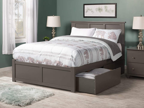 AFI Madison Platform Flat Panel Footboard and Turbo Charger with Urban Bed Drawers, Full, Grey