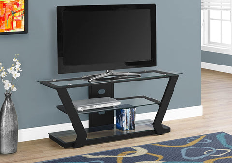 Oakestry I Tv Stand-48 L Metal with Tempered Glass, Black