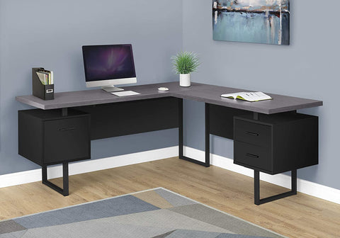Oakestry Computer Desk L-Shaped Corner Desk with Drawers on Both Sides - Left or Right Facing - 70&#34; L (Black - Grey Top)