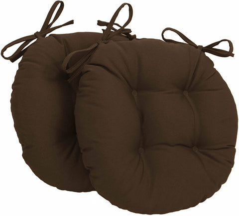 Oakestry Solid Twill Round Tufted Chair Cushions (Set of 2), 16&#34;, Chocolate