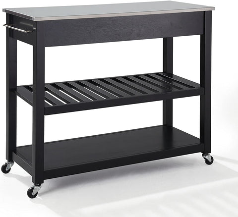 Oakestry Portable Kitchen Cart with Stainless Steel Top - Black