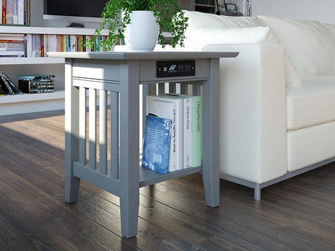 Oakestry Mission End Table with Charging Station, Grey