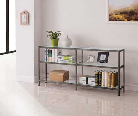 Oakestry Book Case Oakestry Contemporary Black Nickel Finished Two Tier Metal Bookcase/Console with Glass Shelves