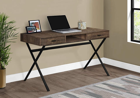 Oakestry Laptop Table with Drawers and Open Shelf Computer, Writing Desk, Metal Sturdy Legs, 48&#34; L, Grey Reclaimed Wood Look