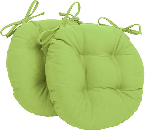 Oakestry Solid Twill Round Tufted Chair Cushions (Set of 2), 16&#34;, Mojito Lime