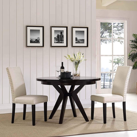 Oakestry Parcel Modern Upholstered Fabric Two Dining Chairs with Nailhead Trim in Beige