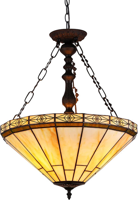 Oakestry CH31315MI18-UH2 Belle Tiffany-Style 2 Light Mission Inverted Ceiling Pendant Fixture with Shade, 23.4 x 18.3 x 18.3&#34;, Multicolor