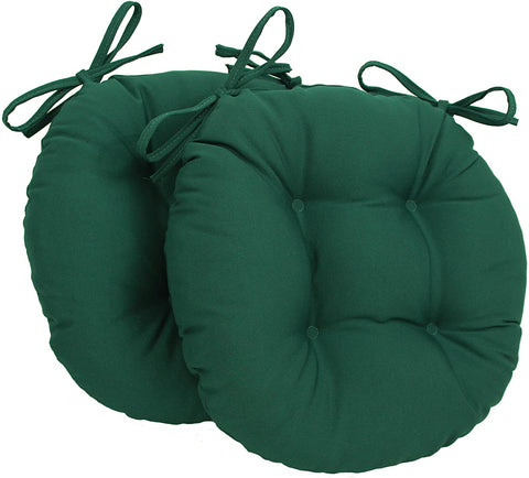 Oakestry Solid Twill Round Tufted Chair Cushions (Set of 2), 16&#34;, Forest Green