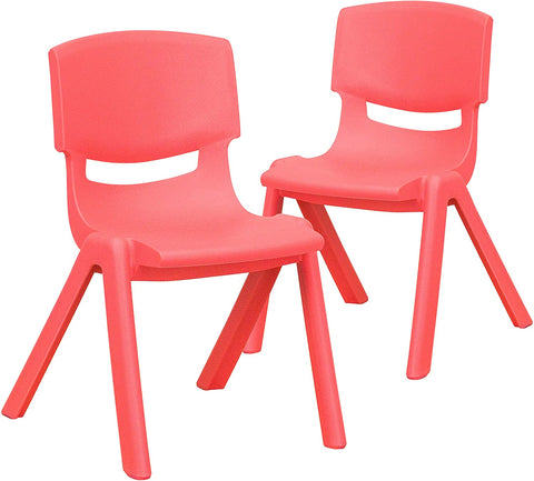 Oakestry 2 Pack Red Plastic Stackable School Chair with 12&#34; Seat Height