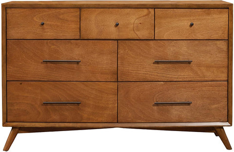 Oakestry Flynn Mid Century Modern 7 Drawer Dresser, 56&#34; W x 19&#34; D x 36.5&#34; H, Acorn