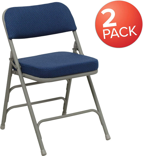 Oakestry 2 Pack HERCULES Series Premium Curved Triple Braced &amp; Double Hinged Navy Fabric Metal Folding Chair