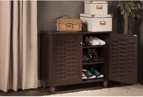 Oakestry Oakestry Winda Modern and Contemporary 2-Door Dark Brown Wooden Entryway Shoes Storage Cabinet -