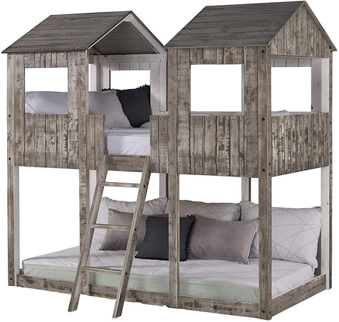 Oakestry Twin Tower Bunk Bed BUNKBED, TWIN/TWIN, Rustic Dirty White