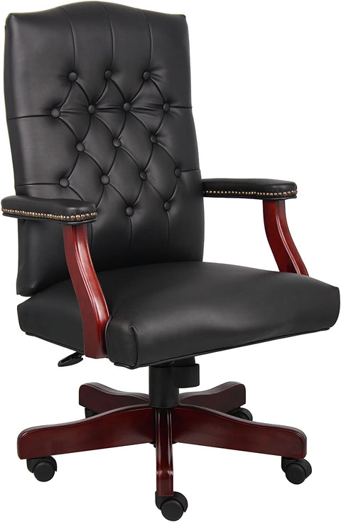 Oakestry Classic Executive Caressoft Chair with Mahogany Finish in Black
