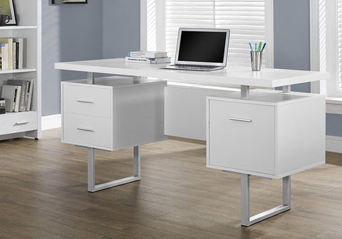 Oakestry White Hollow-Core/Silver Metal Office Desk, 60-Inch