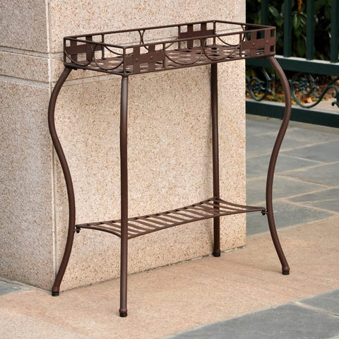 Oakestry Iron Rectangular Plant Stand (Matte Brown) (30&#34;H x 24&#34;W x 11&#34;D)