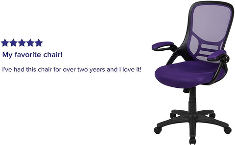 Oakestry High Back Purple Mesh Ergonomic Swivel Office Chair with Black Frame and Flip-up Arms