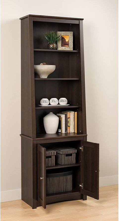 Oakestry Espresso Tall Slant-Back Bookcase with 2 Shaker Doors