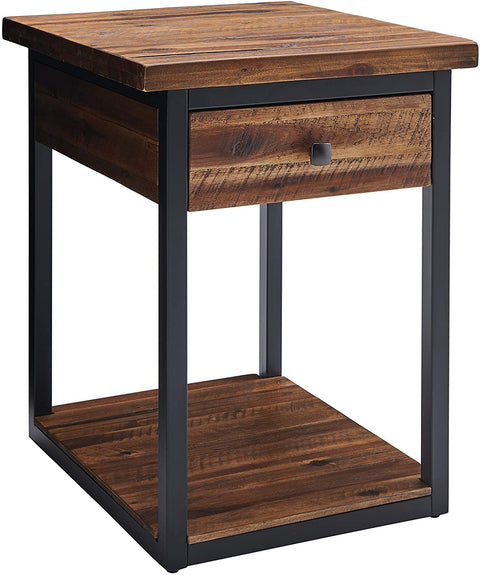Oakestry Claremont Rustic Wood End Table with Drawer and Low Shelf