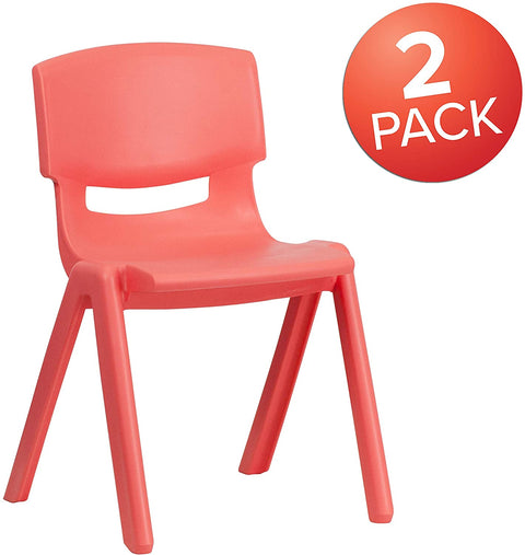 Oakestry 2 Pack Red Plastic Stackable School Chair with 13.25&#34; Seat Height