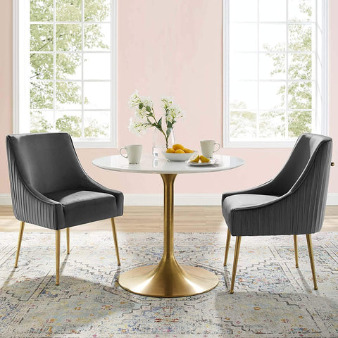 Oakestry Discern Pleated Back Upholstered Performance Velvet Dining Chair Set of 2, Gray
