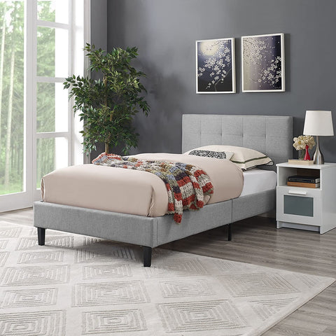 Oakestry Linnea Upholstered Light Gray Twin Platform Bed with Wood Slat Support