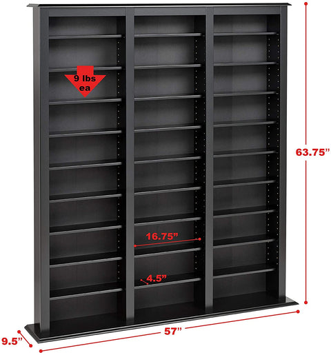 Oakestry Triple Width Barrister Tower Storage Cabinet, Black