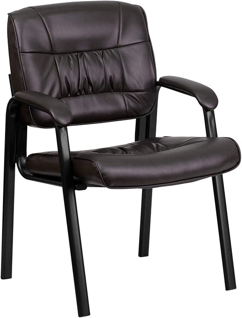 Oakestry Brown LeatherSoft Executive Side Reception Chair with Black Metal Frame