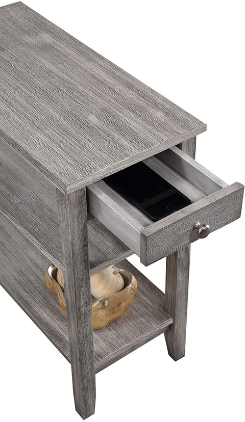 Oakestry American Heritage 1 Drawer Chairside End Table with Shelves, Wirebrush Light Gray