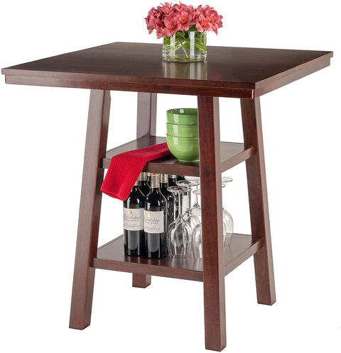 Oakestry Orlando 5 Piece Set High Table, 2 Shelves with 4 V-Back Counter Stools