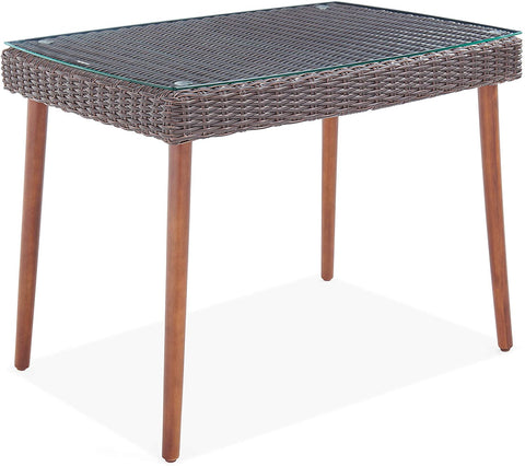 Oakestry Athens All-Weather Wicker Outdoor 26&#34; H Cocktail Table with Glass Top