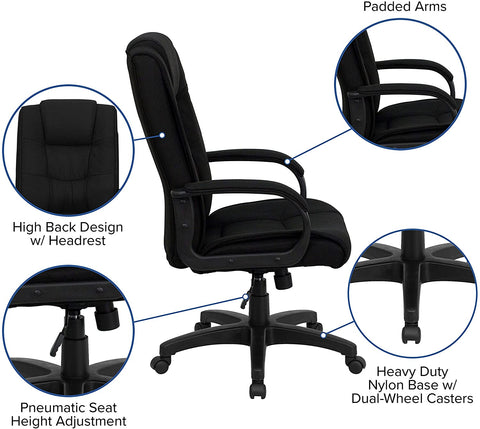 Oakestry High Back Black Fabric Executive Swivel Office Chair with Arms