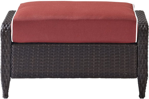 Oakestry Kiawah Outdoor Wicker Ottoman with Sangria Cushions - Brown