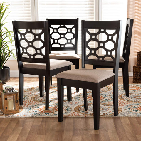 Oakestry Peter Modern and Contemporary Sand Fabric Upholstered and Dark Brown Finished Wood 4-Piece Dining Chair Set